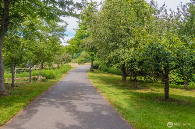 a view of a lake with a yard