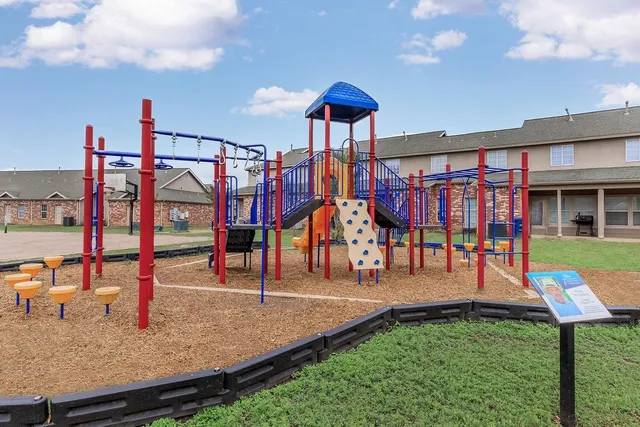 a view of a park with slide