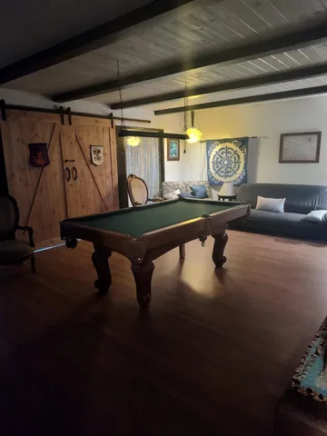 a table room with gym equipment and a table