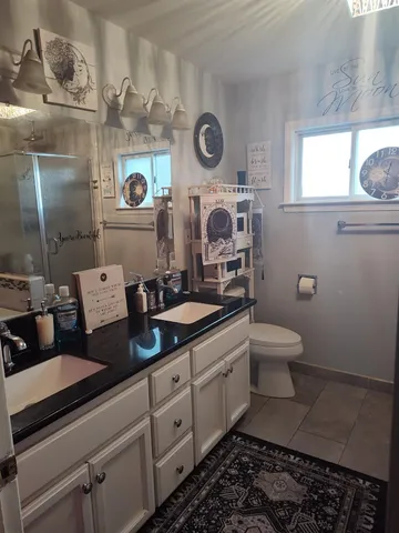 a bathroom with a toilet a sink and mirror