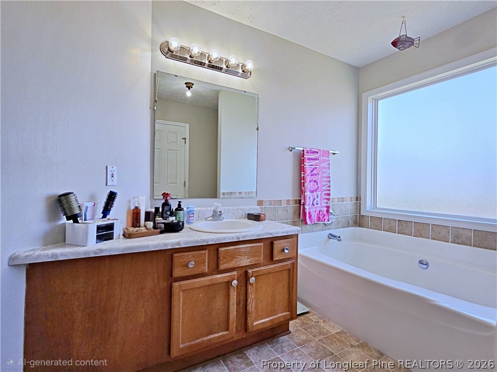 5218 Pringle Way Hope Mills, NC 28348 - Photo 26 of 43 a bathroom with a tub sink and mirror