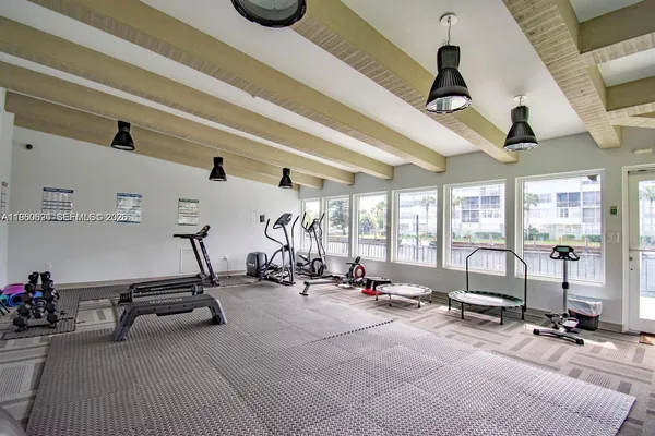 a view of a room with gym equipment