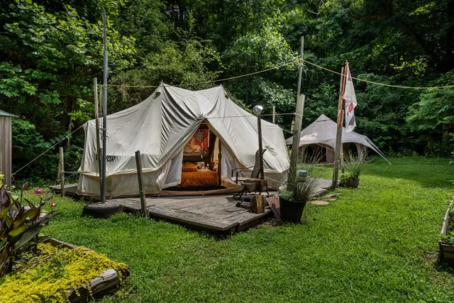 an outdoor sitting area with golf course