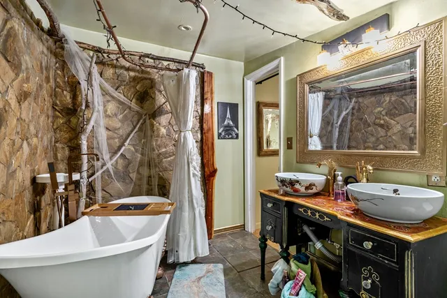 a view of a lake with a mountain in the background