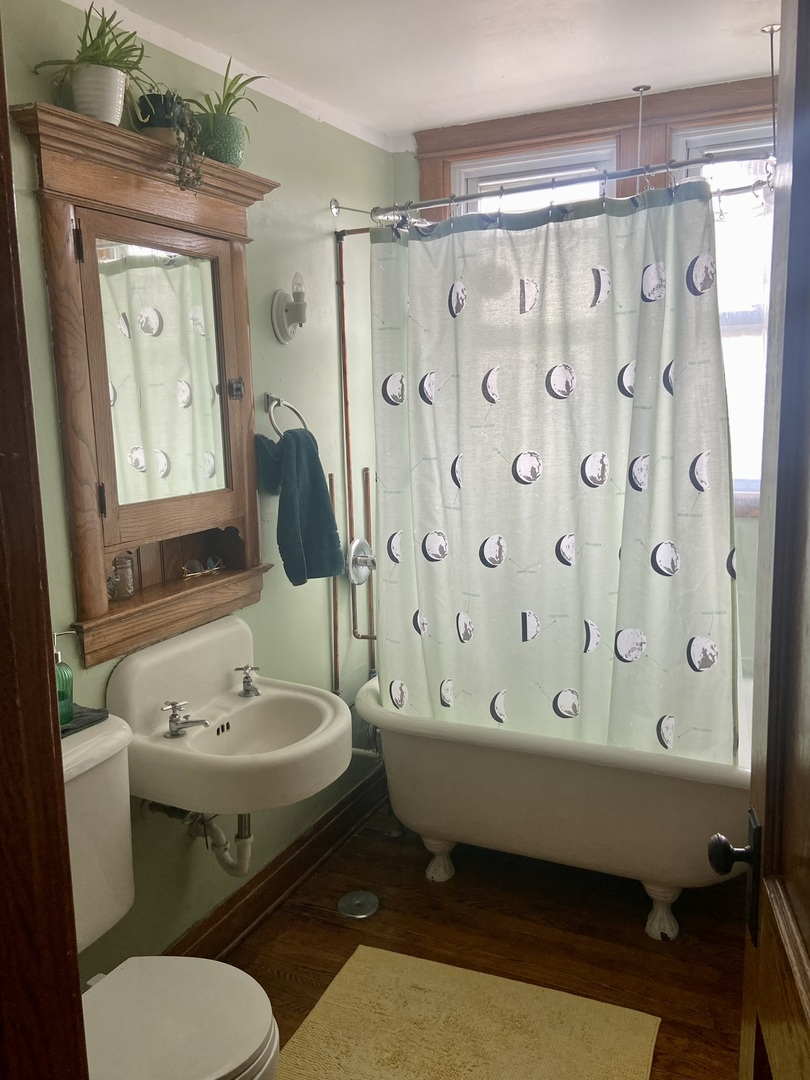 2027 West 22nd Place, Unit 3 Chicago, IL 60608 - Photo 12 of 16 a bathroom with a sink toilet a mirror and shower