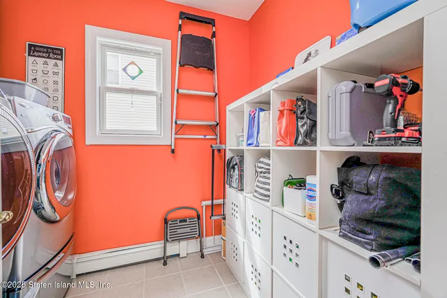 a patio with tables and chairs