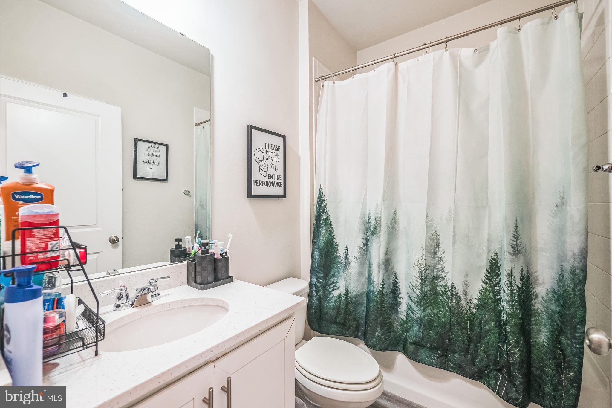 7041 Freedom Way Frederick, MD 21703 - Photo 18 of 32 a bathroom with a sink a toilet and shower curtain