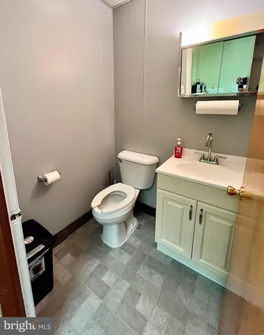 a bathroom with a sink a toilet and mirror