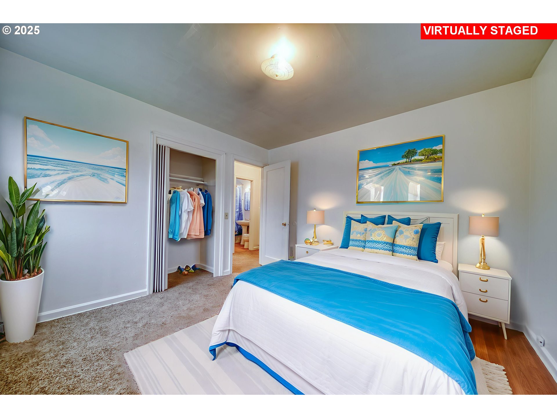 1924 Tualatin Street St. Helens, OR 97051 - Photo 8 of 27 a bedroom with a bed and a potted plant