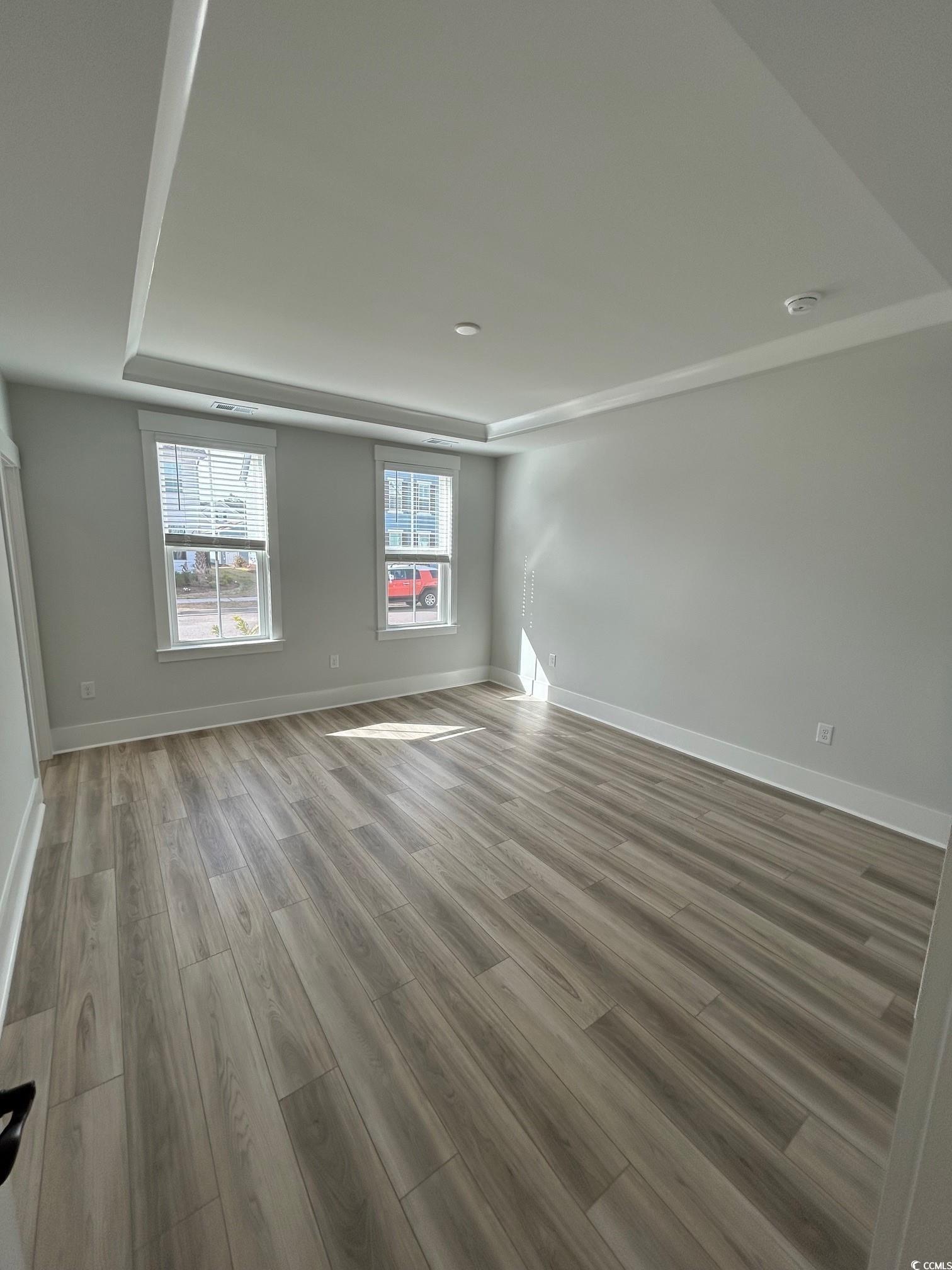622 Braselton Lane Myrtle Beach, SC 29588 - Photo 7 of 15 Empty room featuring a raised ceiling, baseboards, and wood finished floors