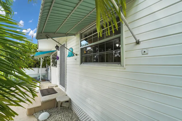 a porch with seating space