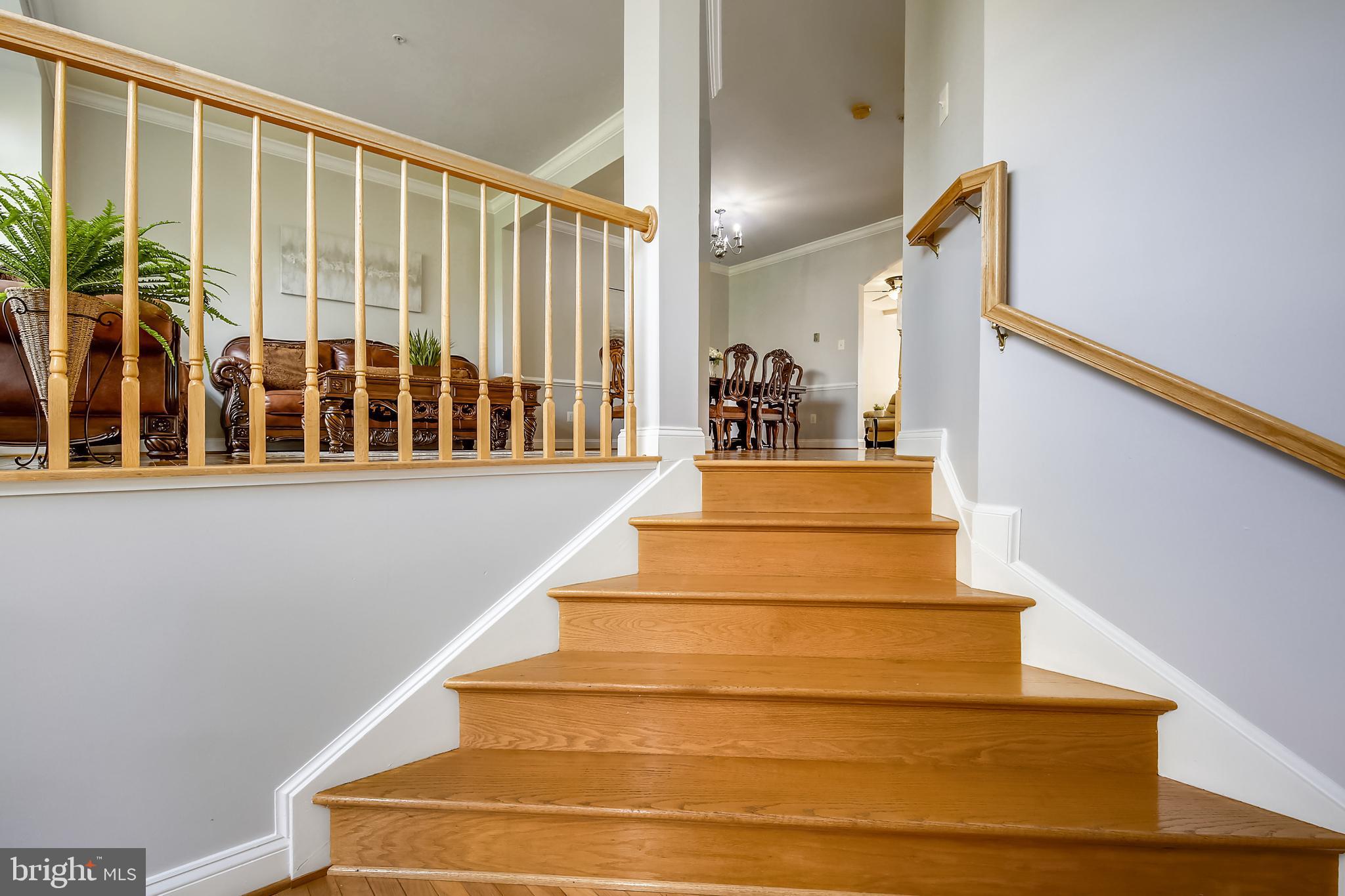 Foyer Features Wide Hardwood Stairs