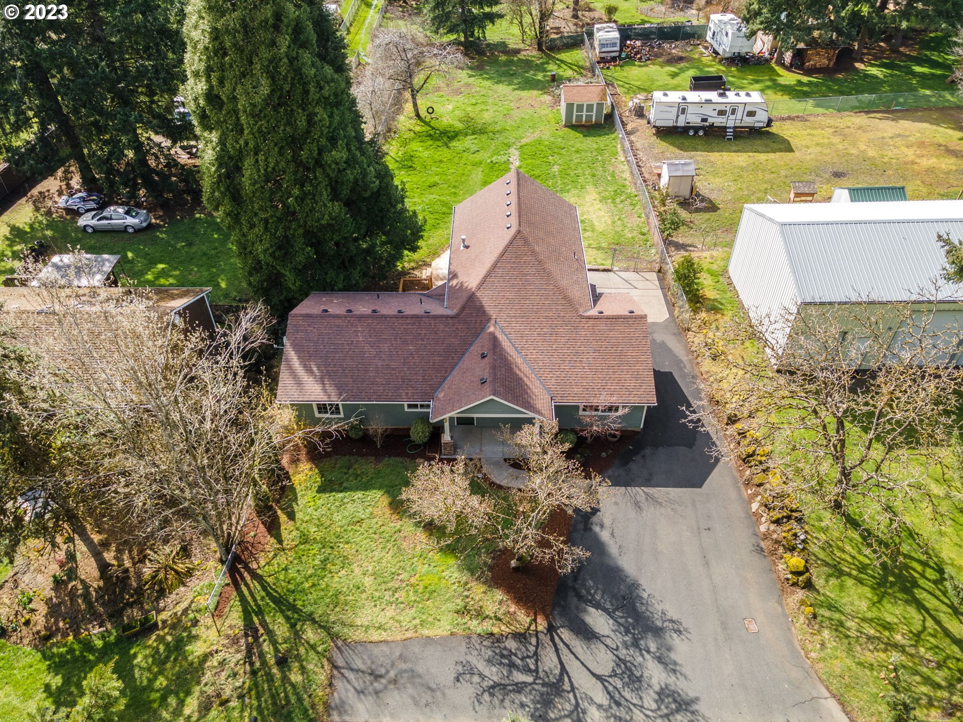 21055 South Ferguson Road Oregon City, OR 97045 - Photo 37 of 46 an aerial view of a house with swimming pool and outdoor space