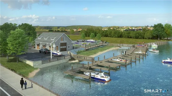 a view of a lake with boats