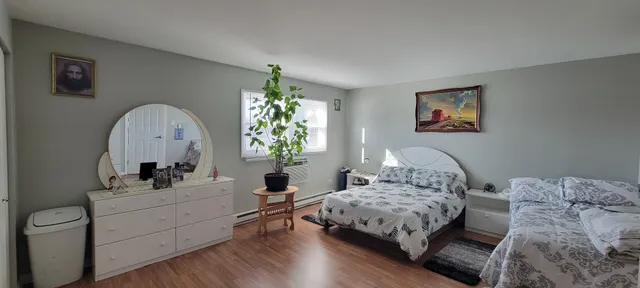 a bedroom with a bed and a dresser