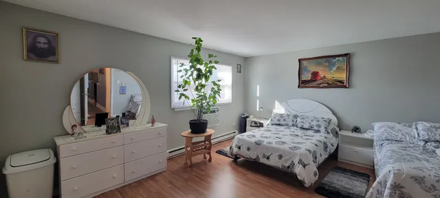 a bedroom with a bed and a dresser
