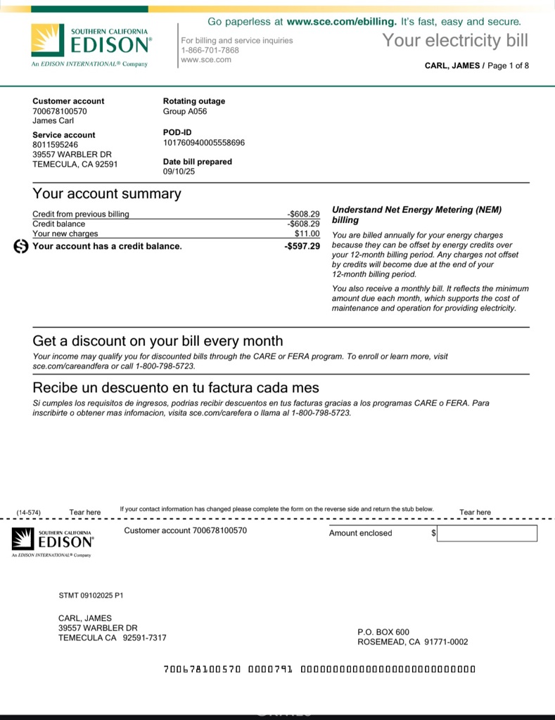 SCE CREDIT SEPT -$597.89