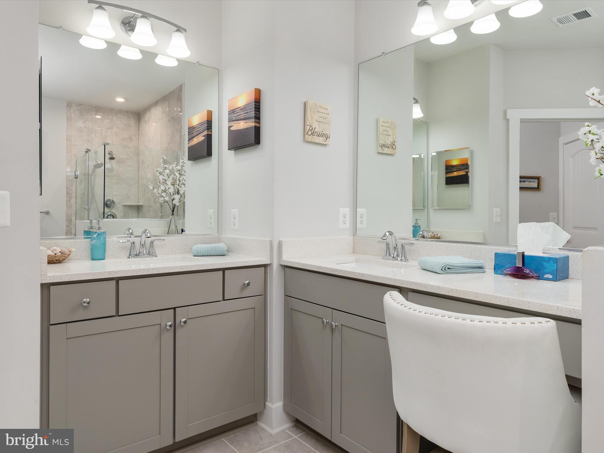 1000 Herons Nest Way, Unit 22 Chester, MD 21619 - Photo 27 of 59 a bathroom with a sink a vanity a mirror and a shower