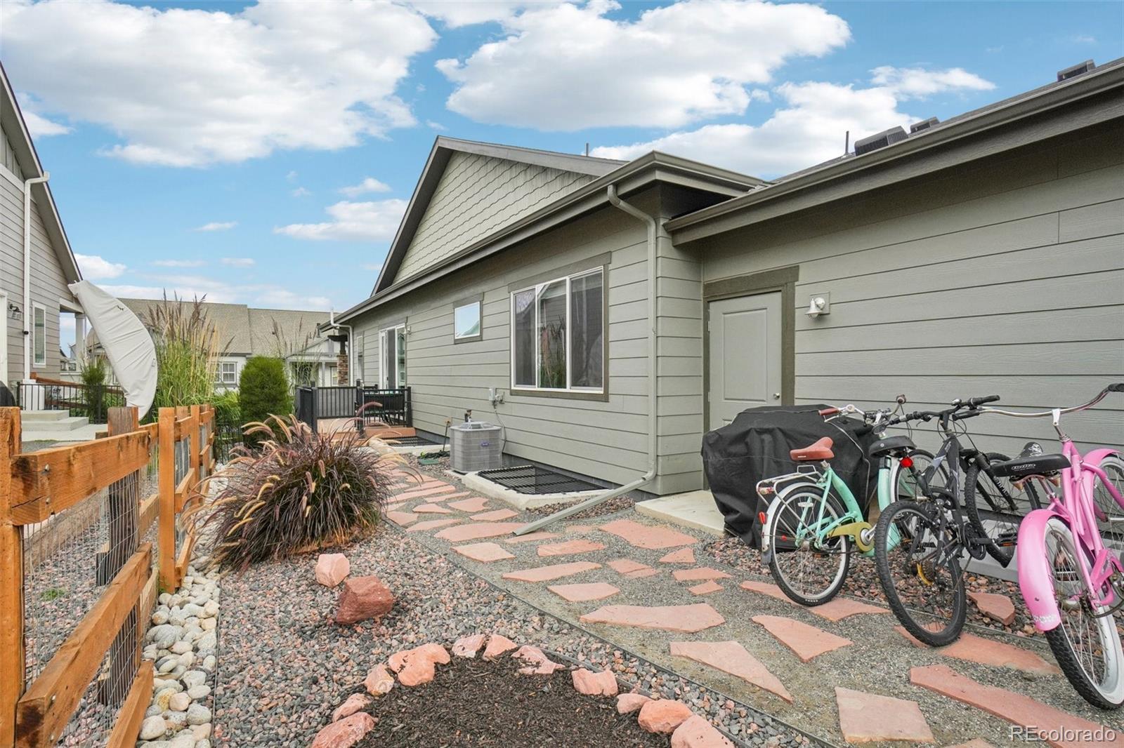12541 Lake View Street Firestone, CO 80504 - Photo 31 of 50 a backyard of a house with bicycles parked and cars parked