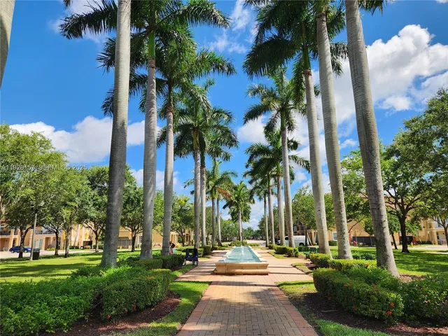 a view of a yard with palm trees