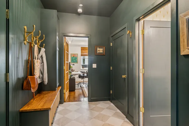 a bathroom with a tub and shower