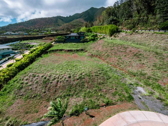 a view of a big yard with lots of green space