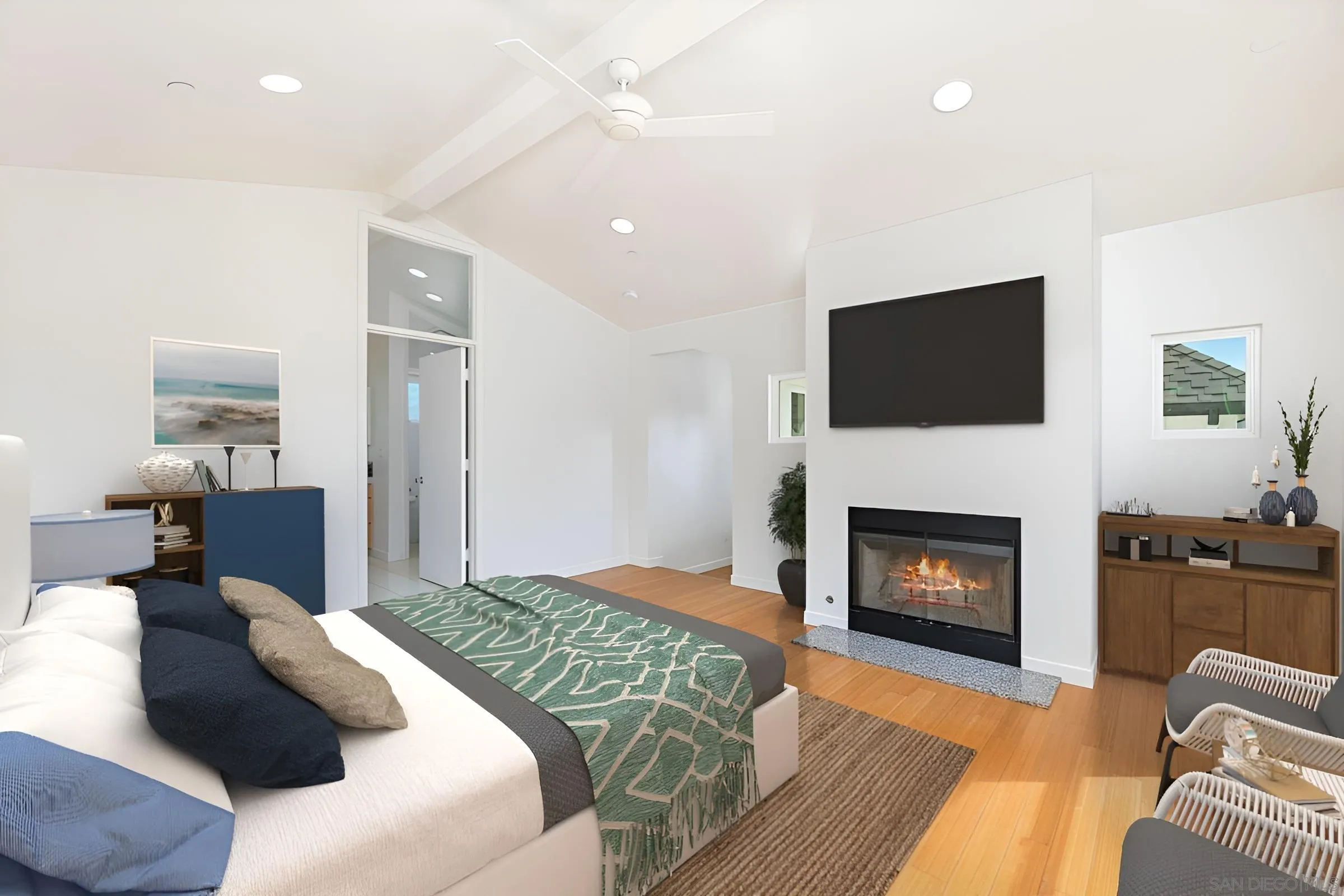 140 Range Street Encinitas, CA 92024 - Photo 17 of 51 a bedroom with a bed dresser and a flat screen tv