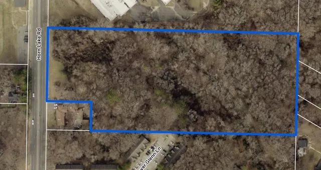 a view of a yard with trees in the background