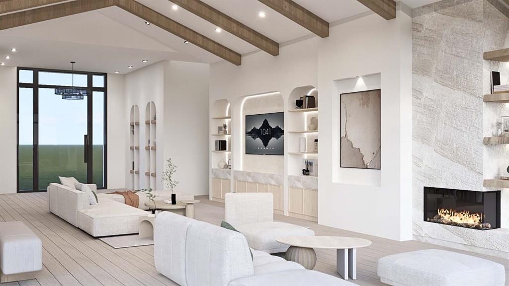 9662 Blandford Road Orlando, FL 32827 - Photo 2 of 22 a living room with furniture a fireplace and a floor to ceiling window