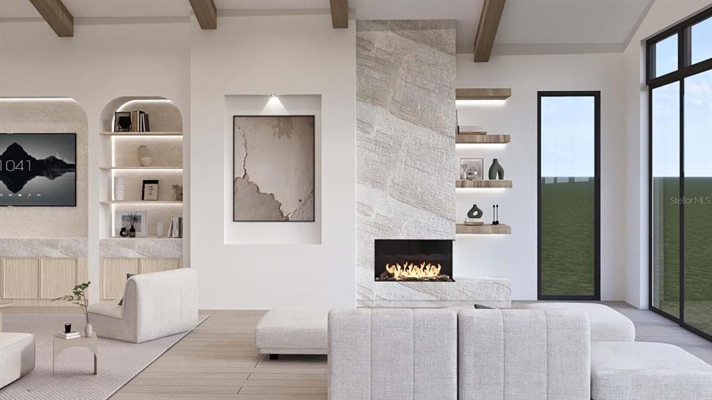 9662 Blandford Road Orlando, FL 32827 - Photo 3 of 22 a living room with furniture and a fireplace