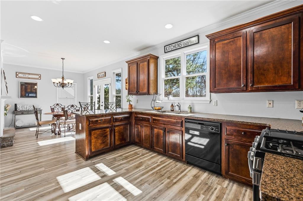 313 Spring Hill Drive Canton, GA 30115 - Photo 14 of 35 a kitchen with stainless steel appliances granite countertop wooden cabinets a sink dishwasher a stove and a refrigerator with wooden floor
