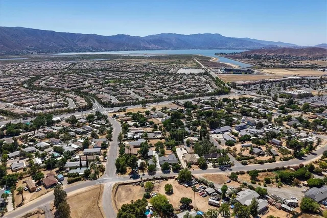 an aerial view of a and a yard