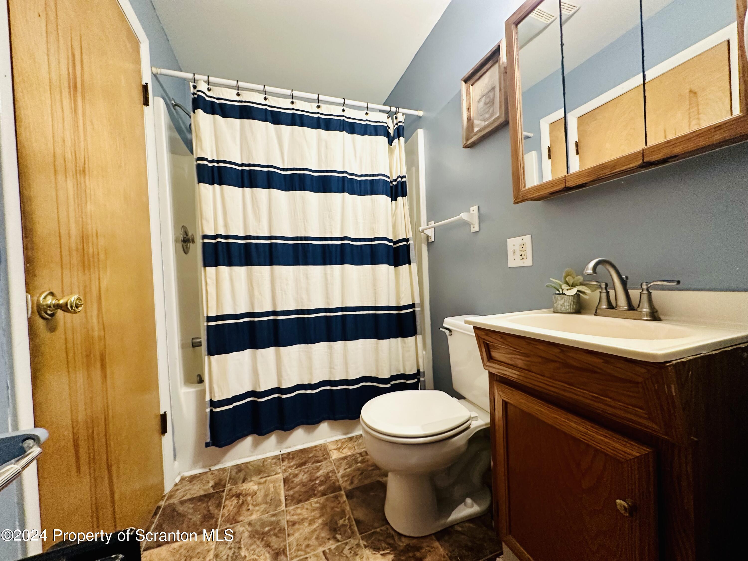 631 Cherry Street Scranton, PA 18505 - Photo 16 of 17 a bathroom with a sink a toilet and shower curtain