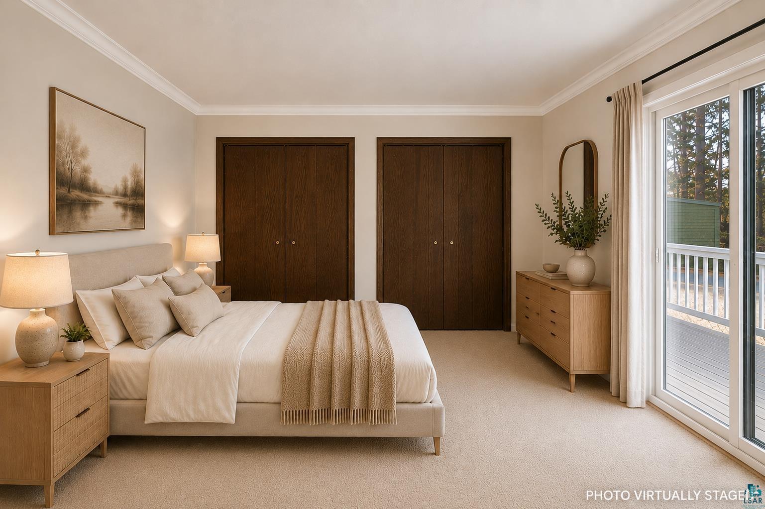 3975 Long Lake Shores Road Eveleth, MN 55734 - Photo 37 of 84 Light-filled bedroom featuring plush carpeting, dual wood-finish closet doors, and crown molding