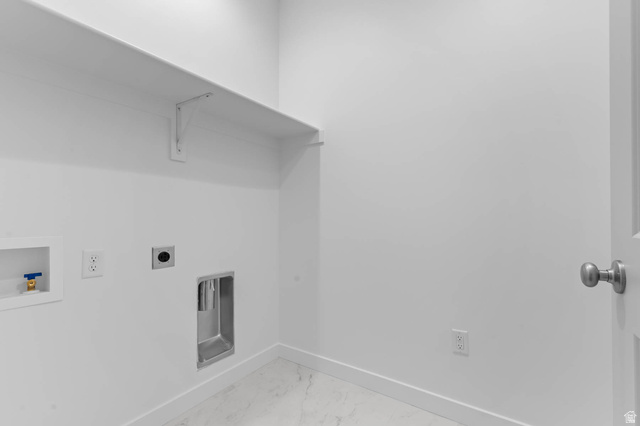 1024 South Tanner Road Santaquin, UT 84655 - Photo 16 of 20 Laundry room featuring hookup for a washing machine, hookup for an electric dryer, and light marble finish floors