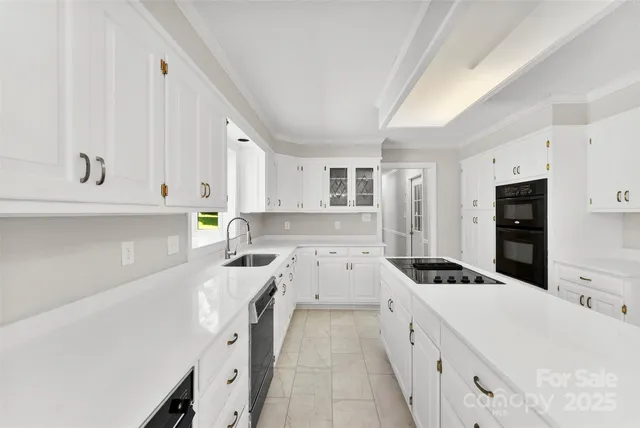 a kitchen with a sink a stove and cabinets
