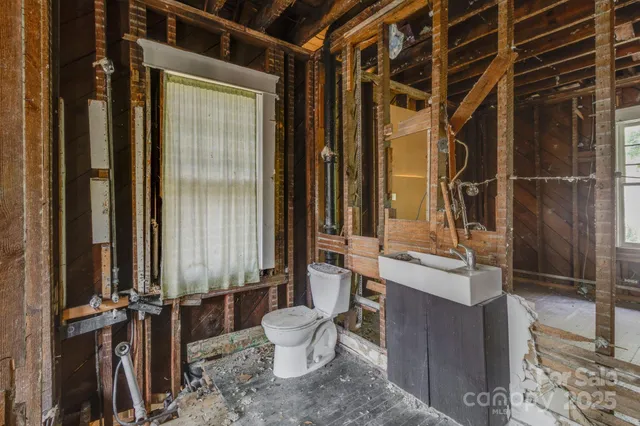 a bathroom with a toilet a sink and mirror