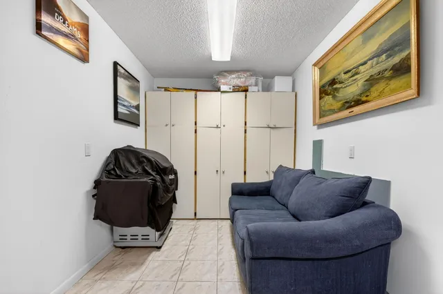 an aerial view of a house with a garden