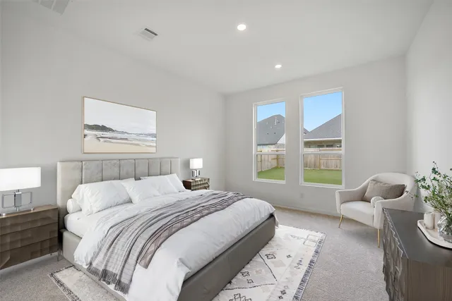 a bedroom with a bed and window