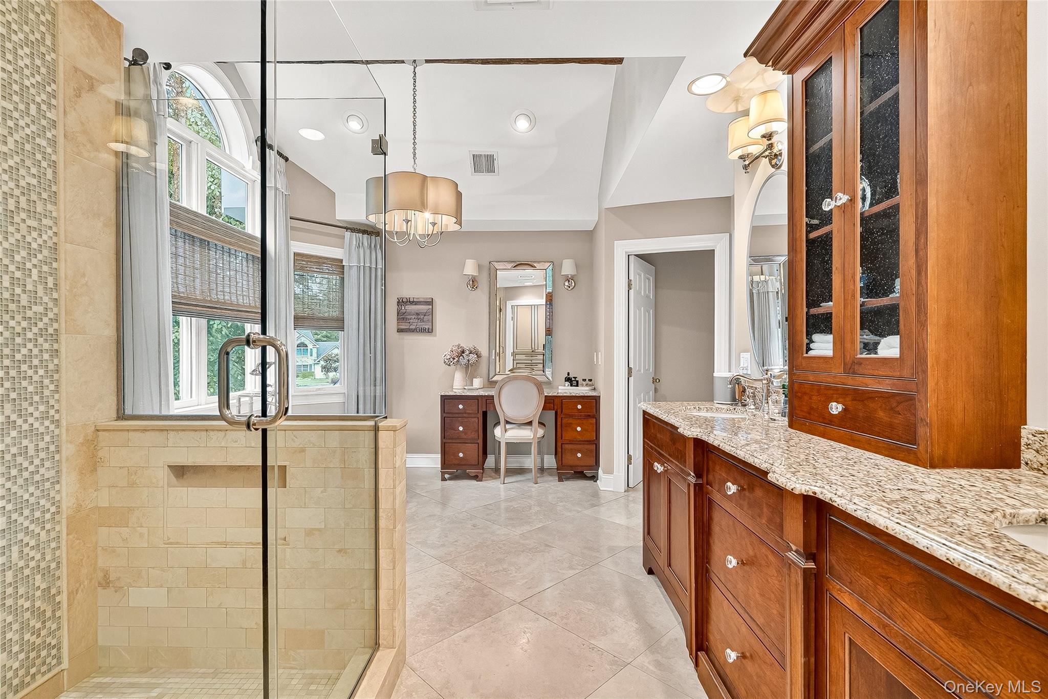 6 Gooler Court Stony Point, NY 10980 - Photo 26 of 50 Full bathroom with a stall shower, vanity, recessed lighting, a chandelier, and light tile floors