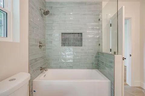 a bathroom with a bathtub