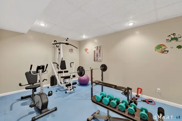 a view of a room with gym equipment