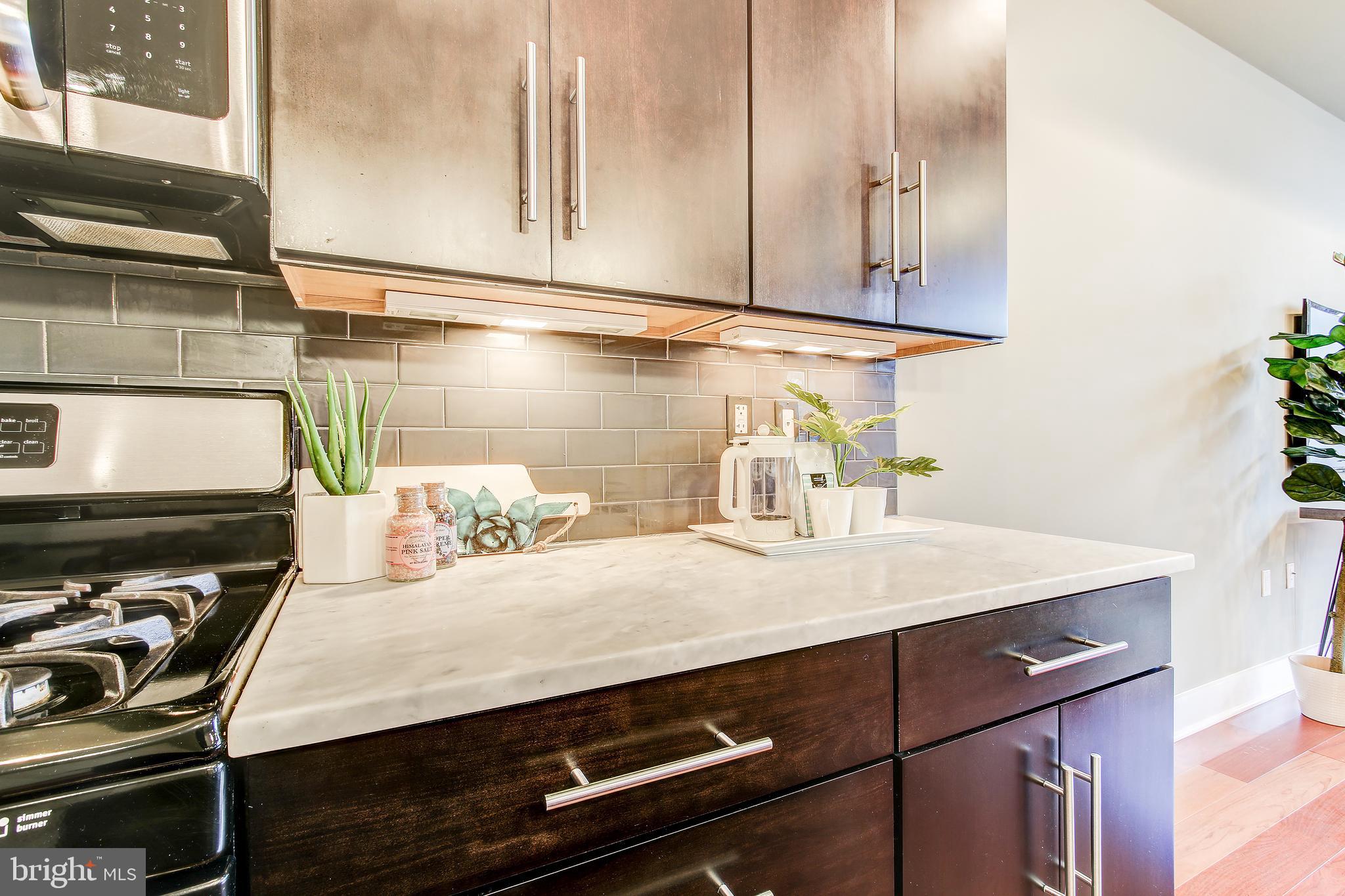 762 Park Road Northwest, Unit 4 Washington, DC 20010 - Photo 19 of 43 Glass Tile Backsplash with Under Cabinet Lighting