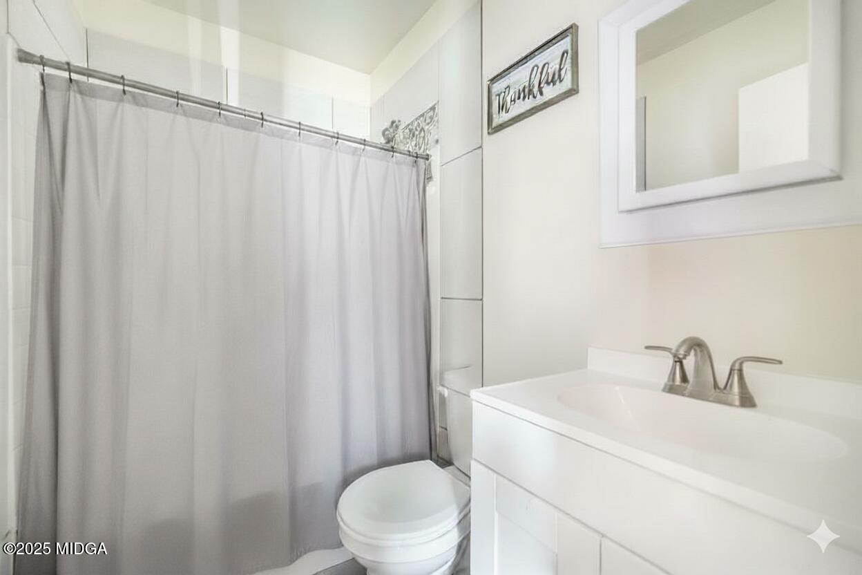 511 Forsyth Street Montezuma, GA 31063 - Photo 11 of 12 a bathroom with a sink a toilet and shower curtain