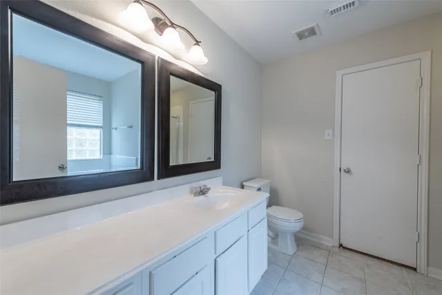 a bathroom with a sink a toilet and a mirror