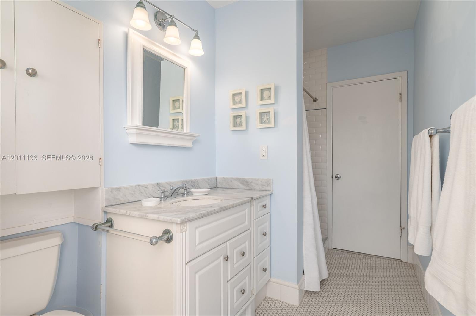 55 North Beach Road Jupiter Island, FL 33455 - Photo 44 of 56 a bathroom with a sink vanity toilet and a mirror