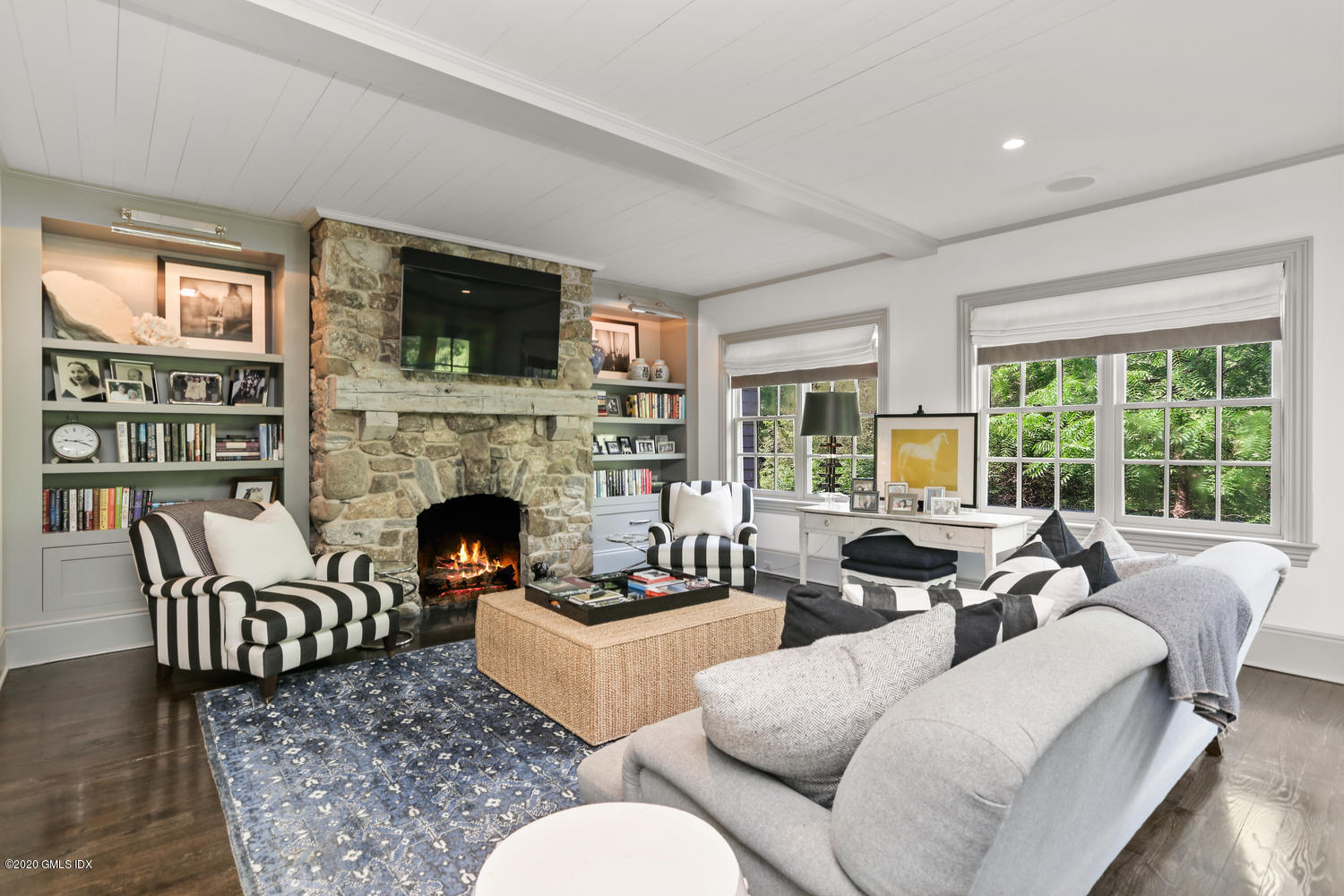 18 Chieftans Road Greenwich, CT 06831 - Photo 13 of 30 a living room with furniture fireplace and a flat screen tv