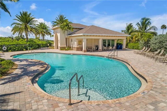 a view of a swimming pool with a garden