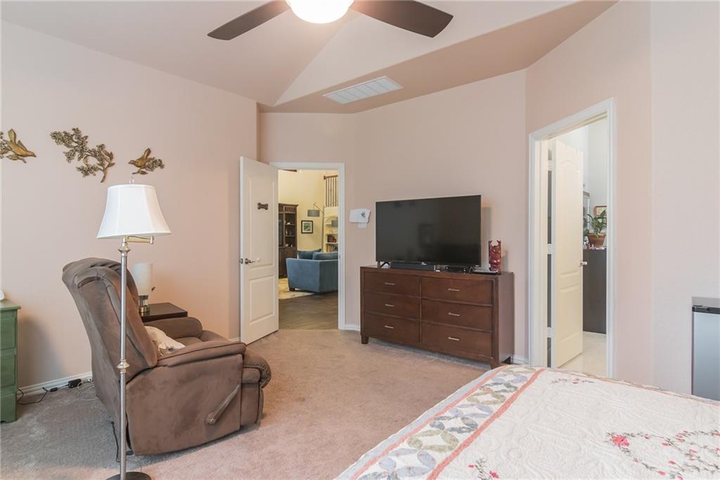 252 Pond View Pass Buda, TX 78610 - Photo 15 of 37 Bedroom featuring light carpet and ceiling fan