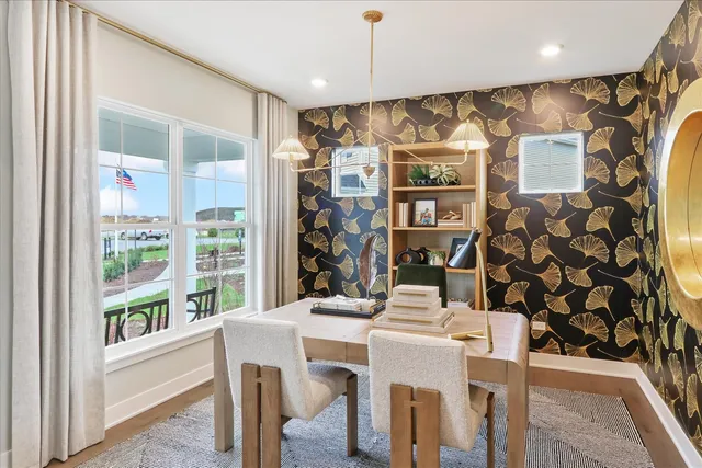 a dining room with wooden floor